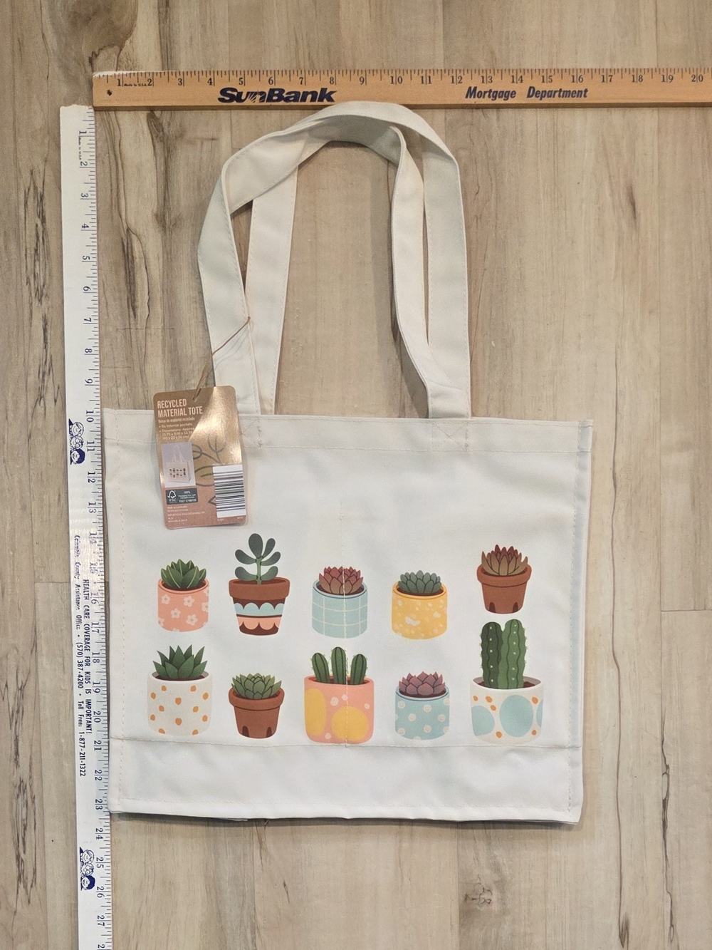 Cream Tote Bag with Succulent Pot Print